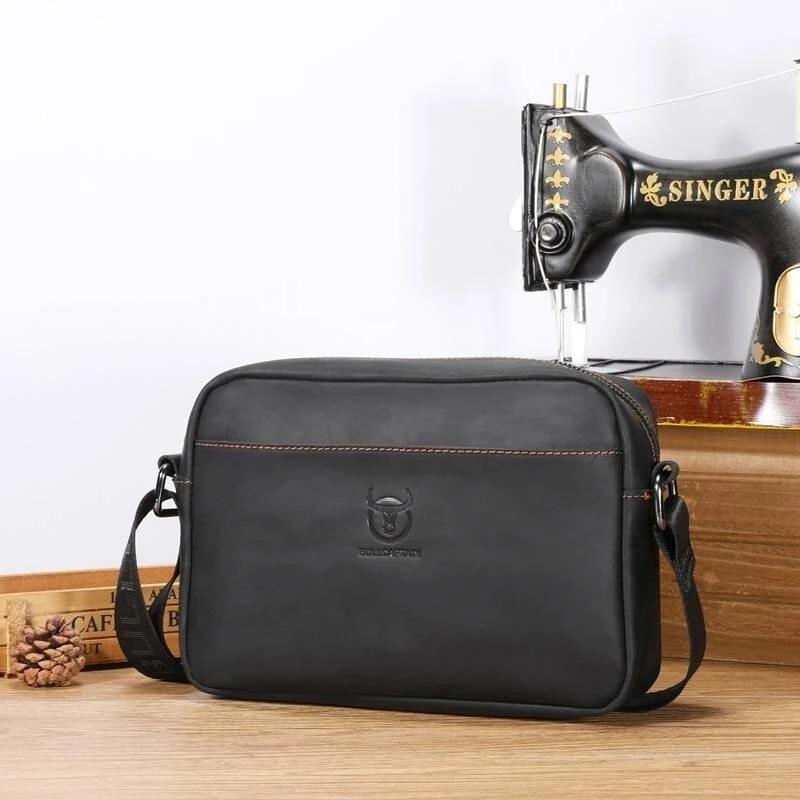 (image for) BULLCAPTAIN Men's Genuine Leather Shoulder Bag Retro Large Capacity Travel Bag Crazy Horse Leather Crossbody Bag Messenger Bag